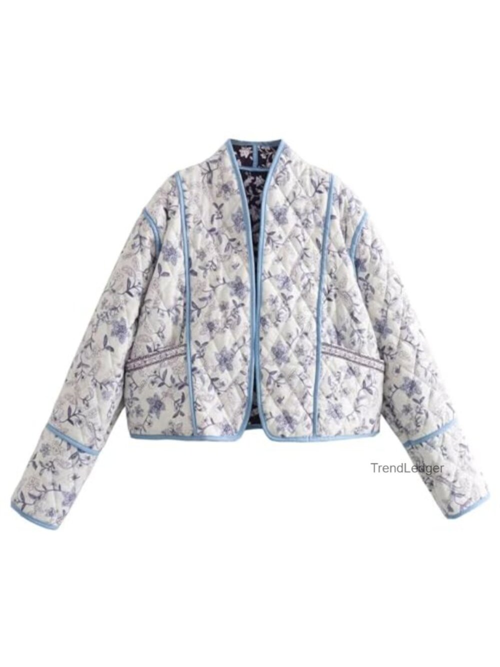 Womens Cropped Quilted Puffer Jacket Floral Lightweight Open Front Cardigan Coat